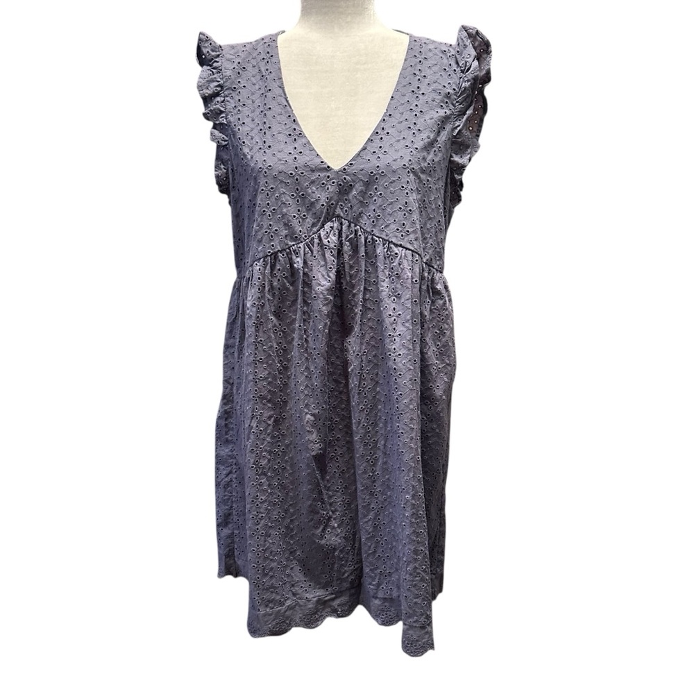 Knox rose eyelet cotton mini dress size medium NWOT blue green denim‎ color